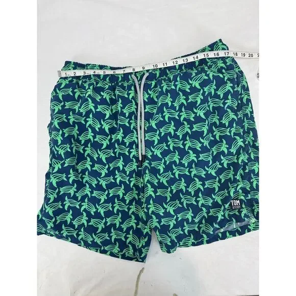 Tom & Teddy Swim Trunks Sea Turtle Print Men's Green Navy Board Shorts - Size XL - Picture 2 of 7